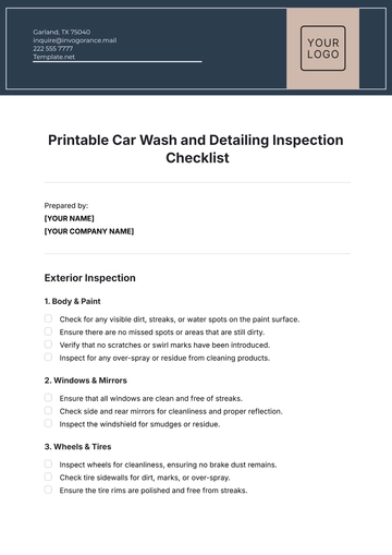 Free Printable Car Wash and Detailing Inspection Checklist Template to Edit Online