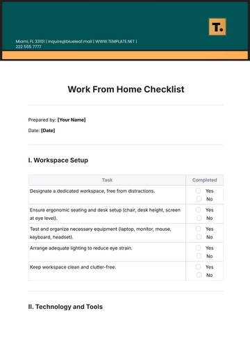 Free Work From Home Checklist Template to Edit Online