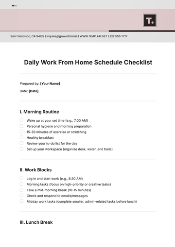 Free Daily Work From Home Schedule Checklist Template to Edit Online