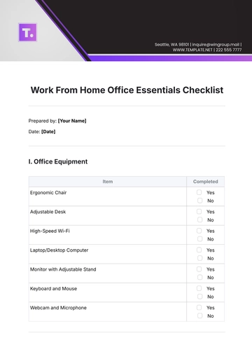 Free Work From Home Office Essentials Checklist Template to Edit Online