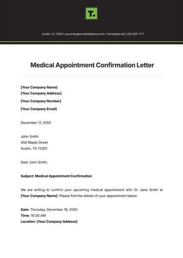 Free Medical Appointment Confirmation Letter Template to Edit Online