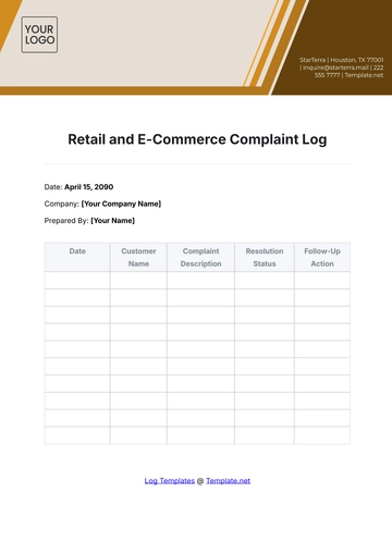 Free Retail and E-Commerce Complaint Log Template to Edit Online