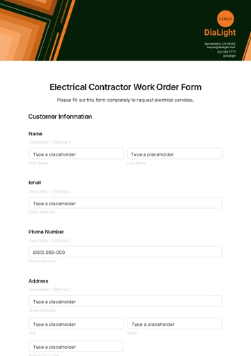 Free Electrical Contractor Work Order Form Template to Edit Online