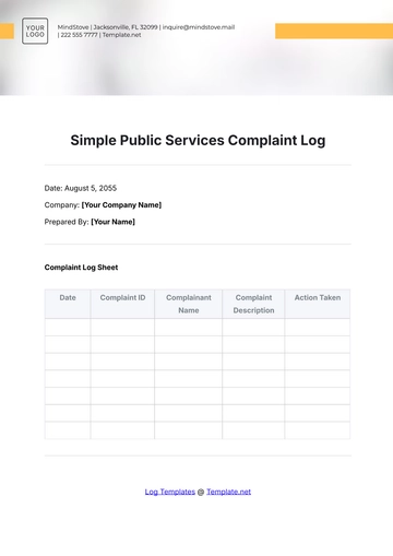 Free Simple Public Services Complaint Log Template to Edit Online