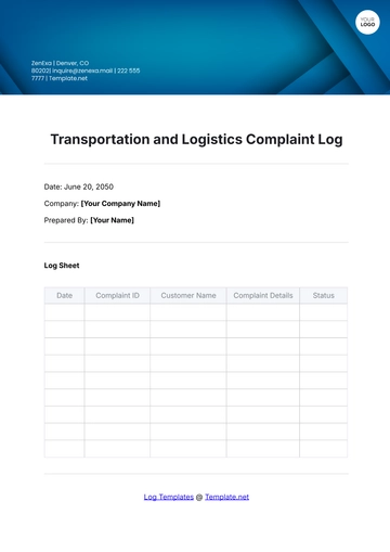 Free Transportation and Logistics Complaint Log Template to Edit Online