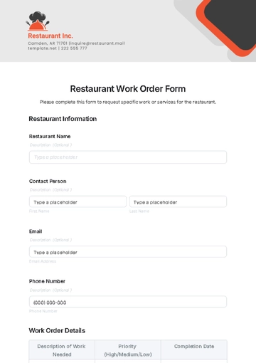 Free Restaurant Work Order Form Template to Edit Online