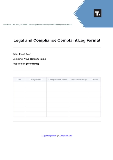 Free Legal and Compliance Complaint Log Format Template to Edit Online