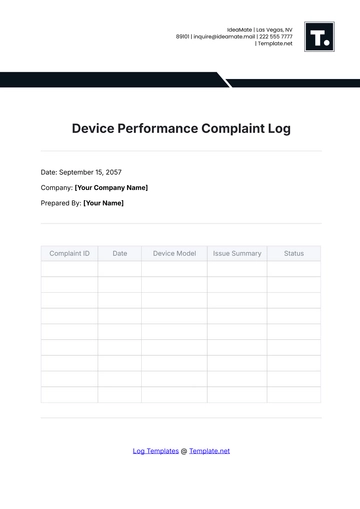 Free Device Performance Complaint Log Template to Edit Online