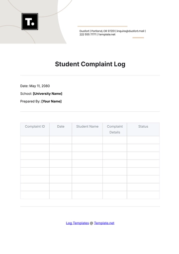 Free Student Complaint Log Template to Edit Online
