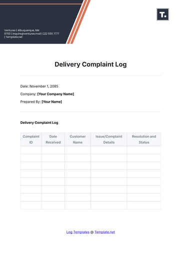 Free Delivery Complaint Log Template to Edit Online