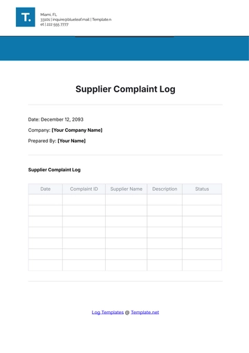 Free Supplier Complaint Log Template to Edit Online