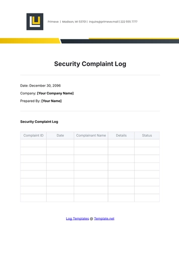 Free Security Complaint Log Template to Edit Online