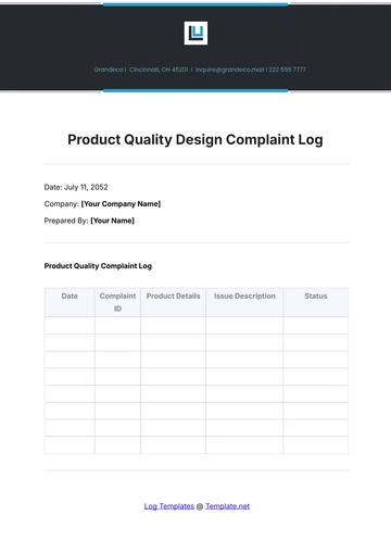 Free Product Quality Design Complaint Log Template to Edit Online