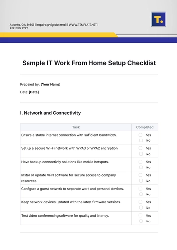 Free Sample IT Work From Home Setup Checklist Template to Edit Online