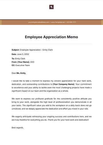 Free Employee Appreciation Memo Template to Edit Online