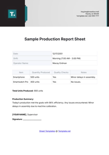 Free Sample Production Report Sheet Template to Edit Online