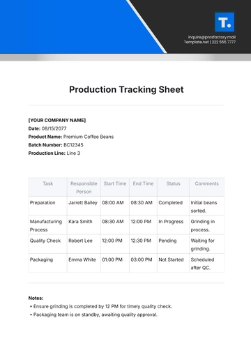 Free Production Tracking Sheet Template to Edit Online