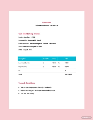 Gym Membership Invoice Template Gym Membership Invoice Template