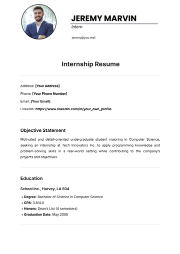 Free Internship Resume Template to Edit Online