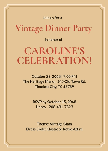 Free Vintage Background Dinner Invitation Template to Edit Online
