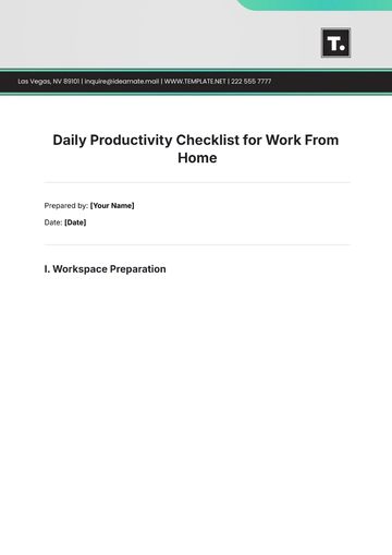 Free Daily Productivity Checklist for Work From Home Template to Edit Online