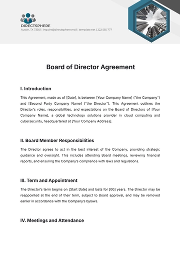 Free Board of Director Agreement Template to Edit Online