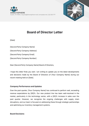 Free Board of Director Letter Template to Edit Online