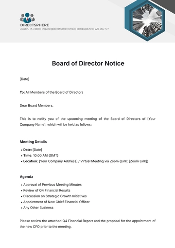 Free Board of Director Notice Template to Edit Online