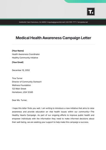 Free Medical Health Awareness Campaign Letter Template to Edit Online