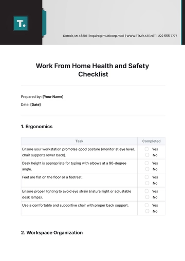 Free Work From Home Health and Safety Checklist Template to Edit Online