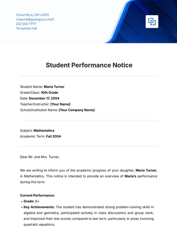 Free Student Performance Notice Template to Edit Online