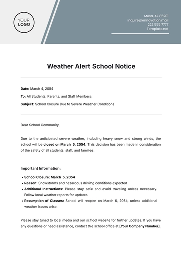Free Weather Alert School Notice Template to Edit Online