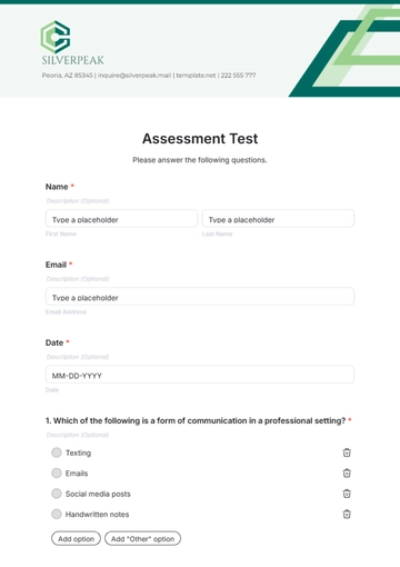 Free Assessment Test Template to Edit Online