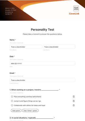 Free Personality Test Template to Edit Online