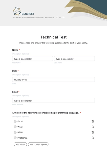Free Technical Test Template to Edit Online