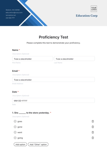 Free Proficiency Test Template to Edit Online