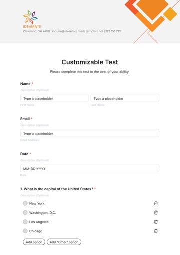 Free Customizable Test Template to Edit Online