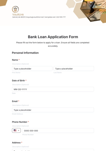 Free Bank Loan Application Form Template to Edit Online