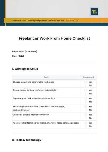 Free Aesthetic Freelancer Work From Home Checklist Template to Edit Online