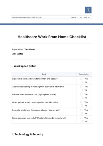 Free Healthcare Work From Home Checklist Template to Edit Online