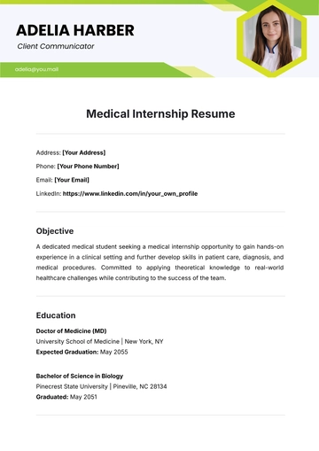 Free Medical Internship Resume Template to Edit Online