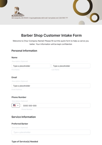 Free Barber Shop Customer Intake Form Template to Edit Online