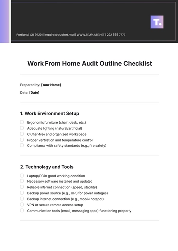 Free Work From Home Audit Outline Checklist Template to Edit Online
