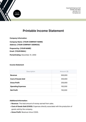 Free Printable Income Statement Template to Edit Online