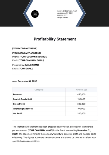 Free Profitability Statement Template to Edit Online