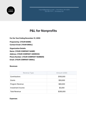 Free P&L for Nonprofits Template to Edit Online