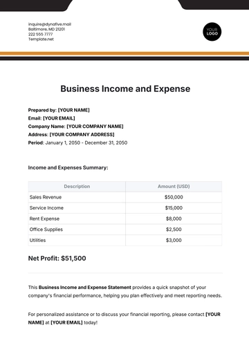Free Business Income and Expense Template to Edit Online