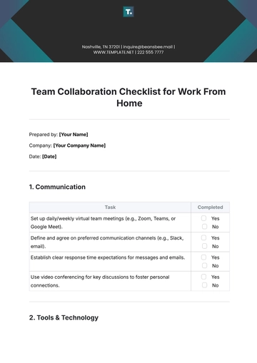 Free Team Collaboration Checklist for Work From Home Template to Edit Online