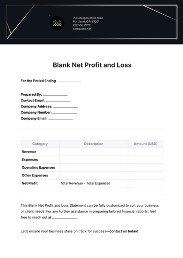 Free Blank Net Profit and Loss Template to Edit Online