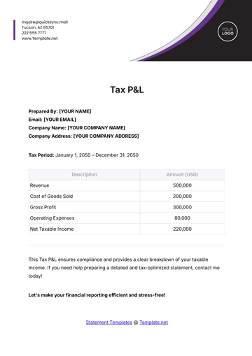 Free Tax P&L Template to Edit Online